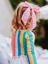 Small Long Tail Bow - Bright Pink Gingham